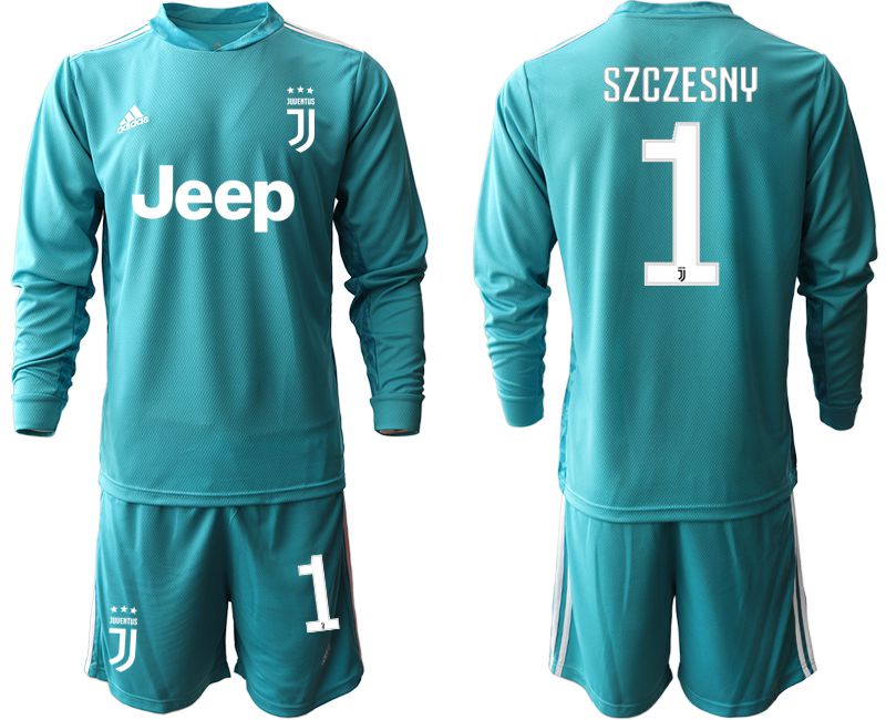 Men 2020-2021 club Juventus lake blue long sleeve goalkeeper #1 Soccer Jerseys->juventus jersey->Soccer Club Jersey
